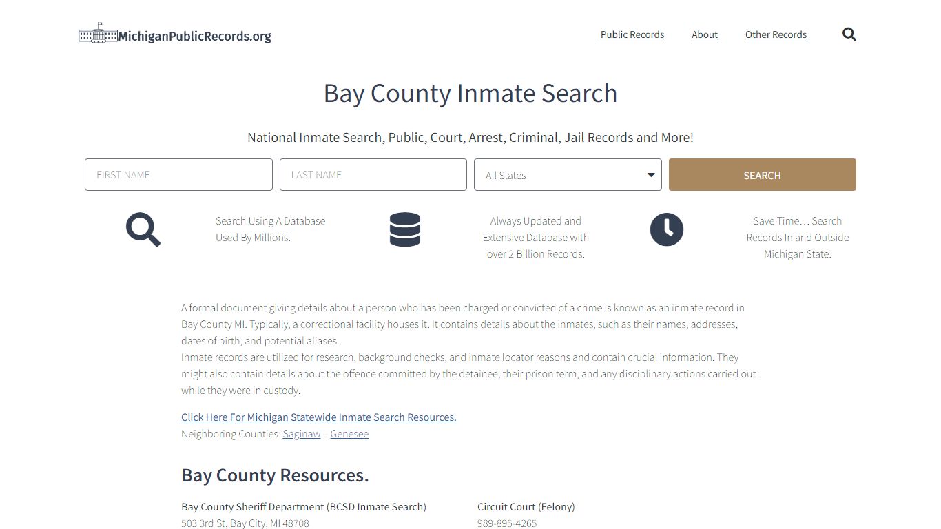 Bay County Inmate Search - BCSD Current & Past Jail Records